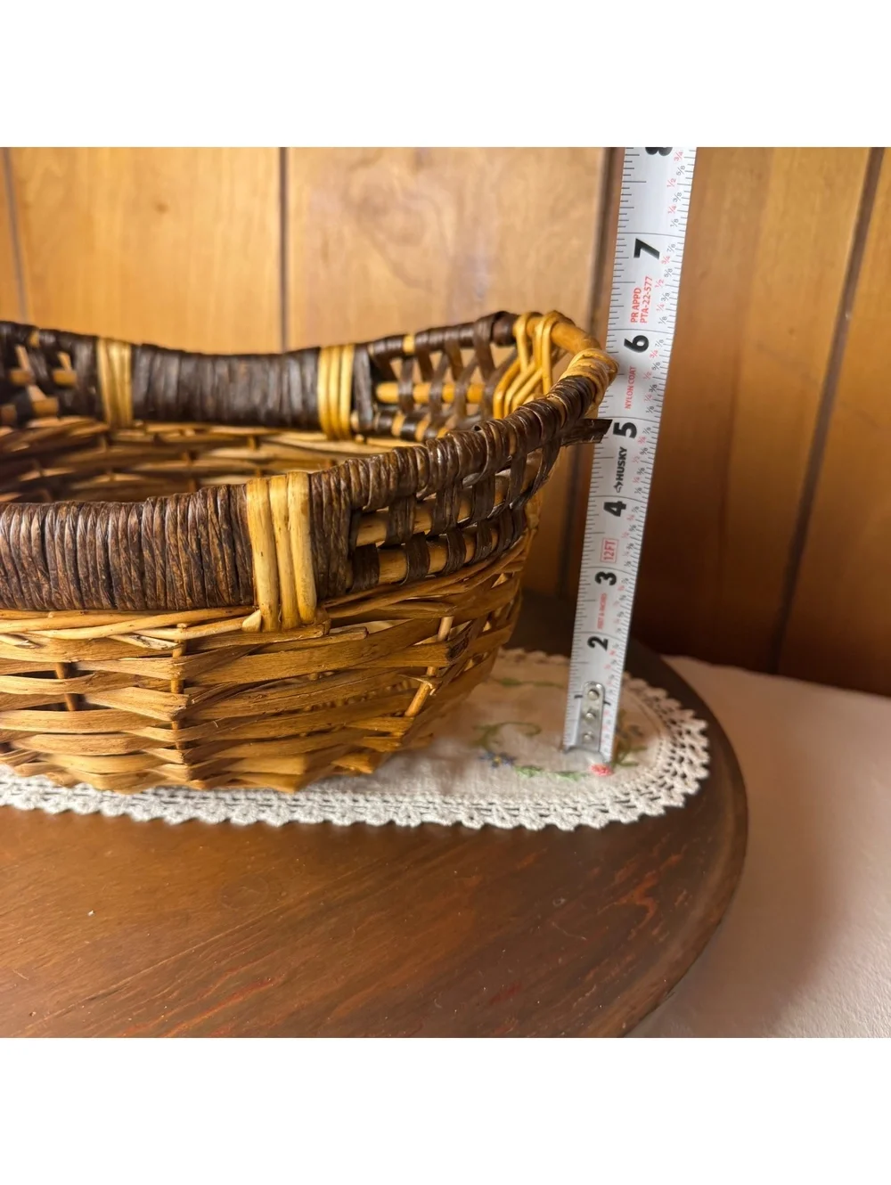 Vintage Two Tone Woven Wicker Basket Rustic Boho Farmhouse Storage Decor 10x8x6